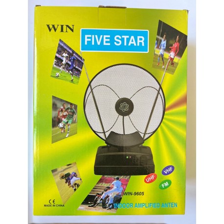 Antena Interior Amplificada WIN Five Star WIN-9605 com Controlo de Ganho UHF VHF FM